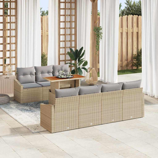 Set da Pranzo per Giardino con cuscino 8 pcs Beige e grigio