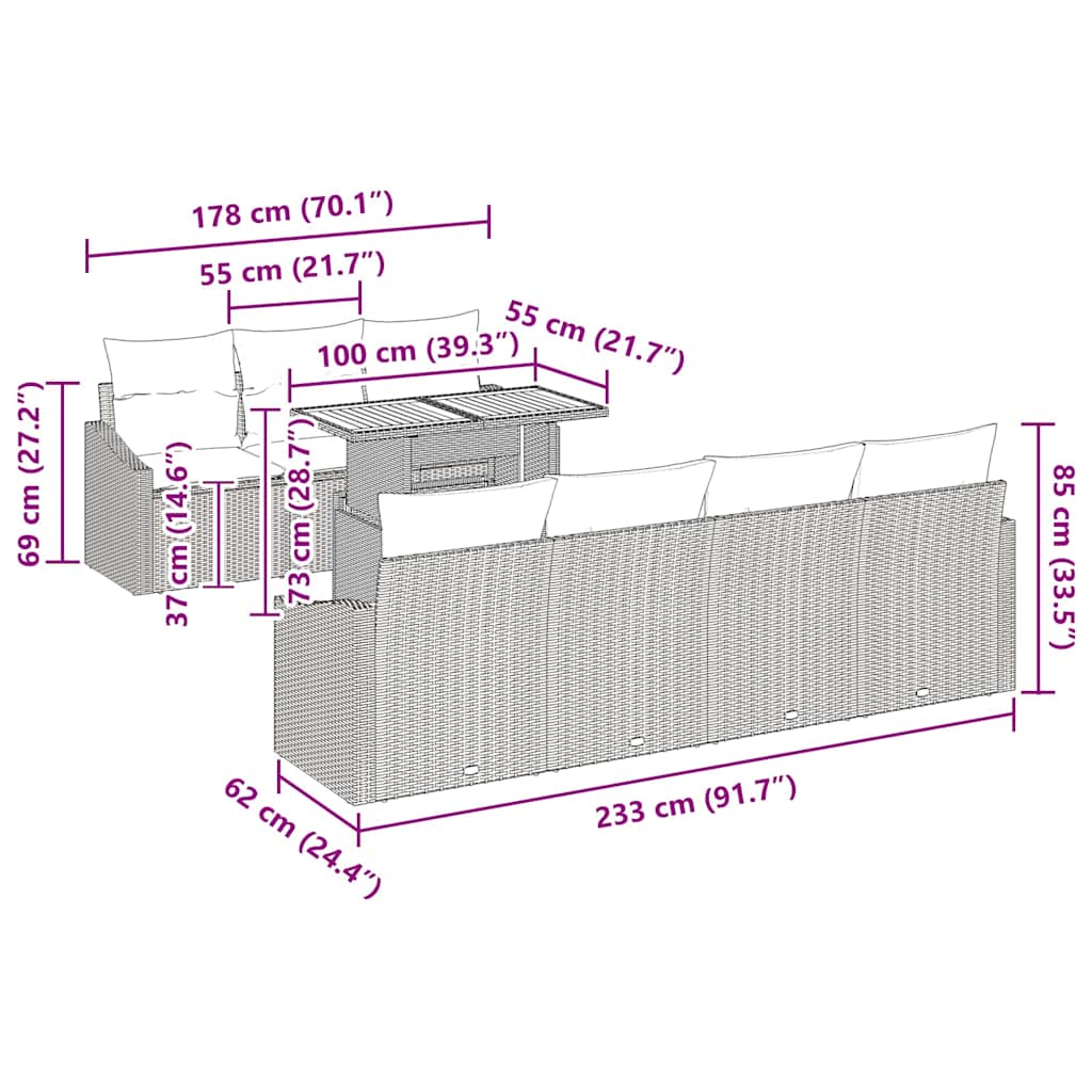 Set da Pranzo per Giardino con cuscino 8 pcs Beige e Crema