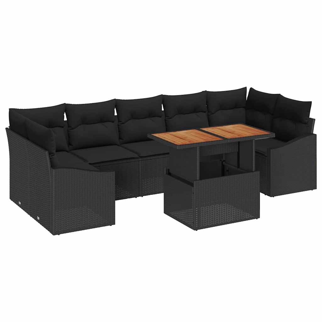 Set Divano da Giardino 8 pz Nero e Marrone