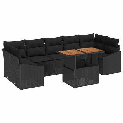 Set Divano da Giardino 8 pz Nero e Marrone