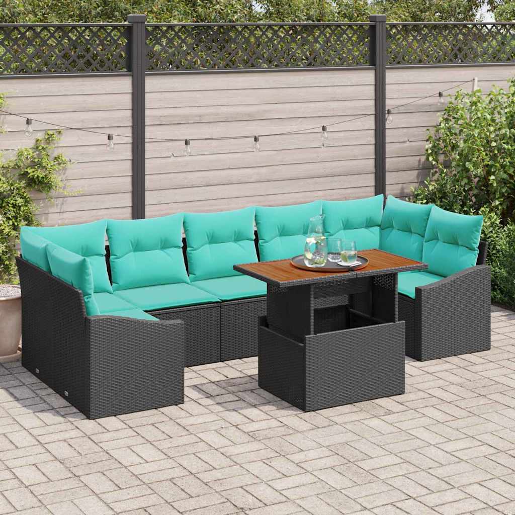 Set Divano da Giardino 8 pz 7-Numero di posti Nero e Teal