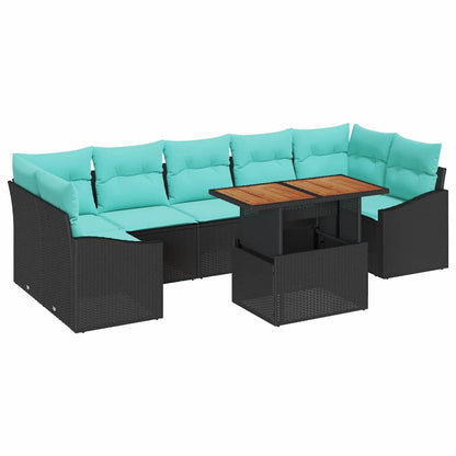 Set Divano da Giardino 8 pz 7-Numero di posti Nero e Teal