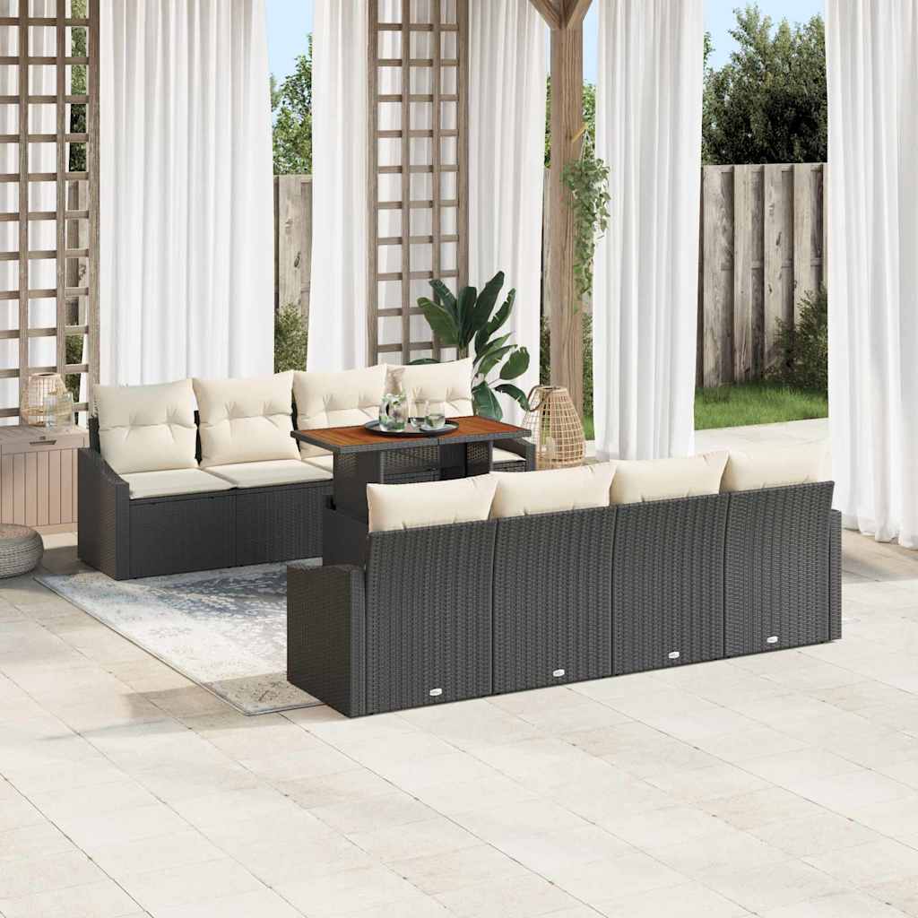 Set Divano da Giardino 9 pz Nero e Crema