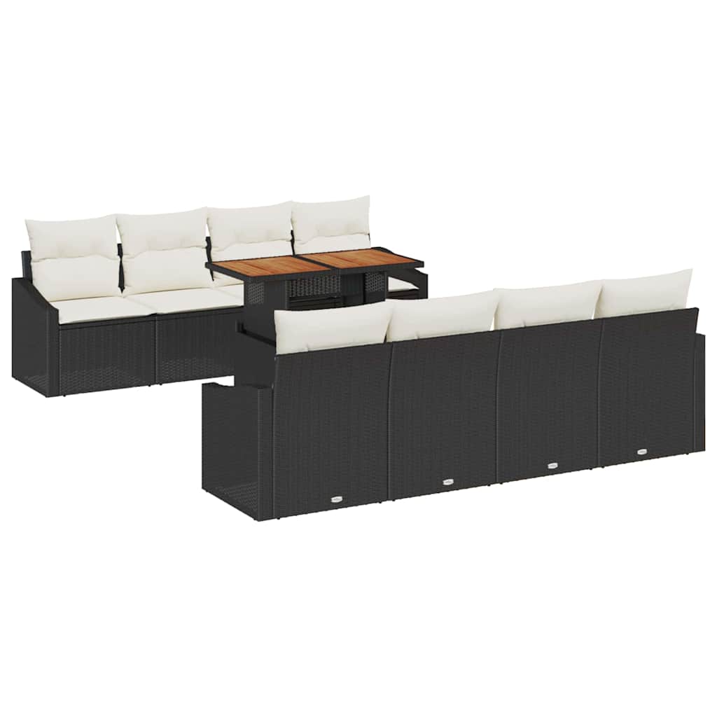 Set Divano da Giardino 9 pz Nero e Crema