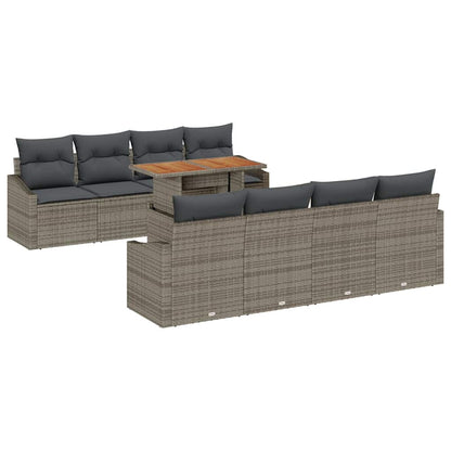 Set Divano da Giardino 9 pz Grigio e Marrone