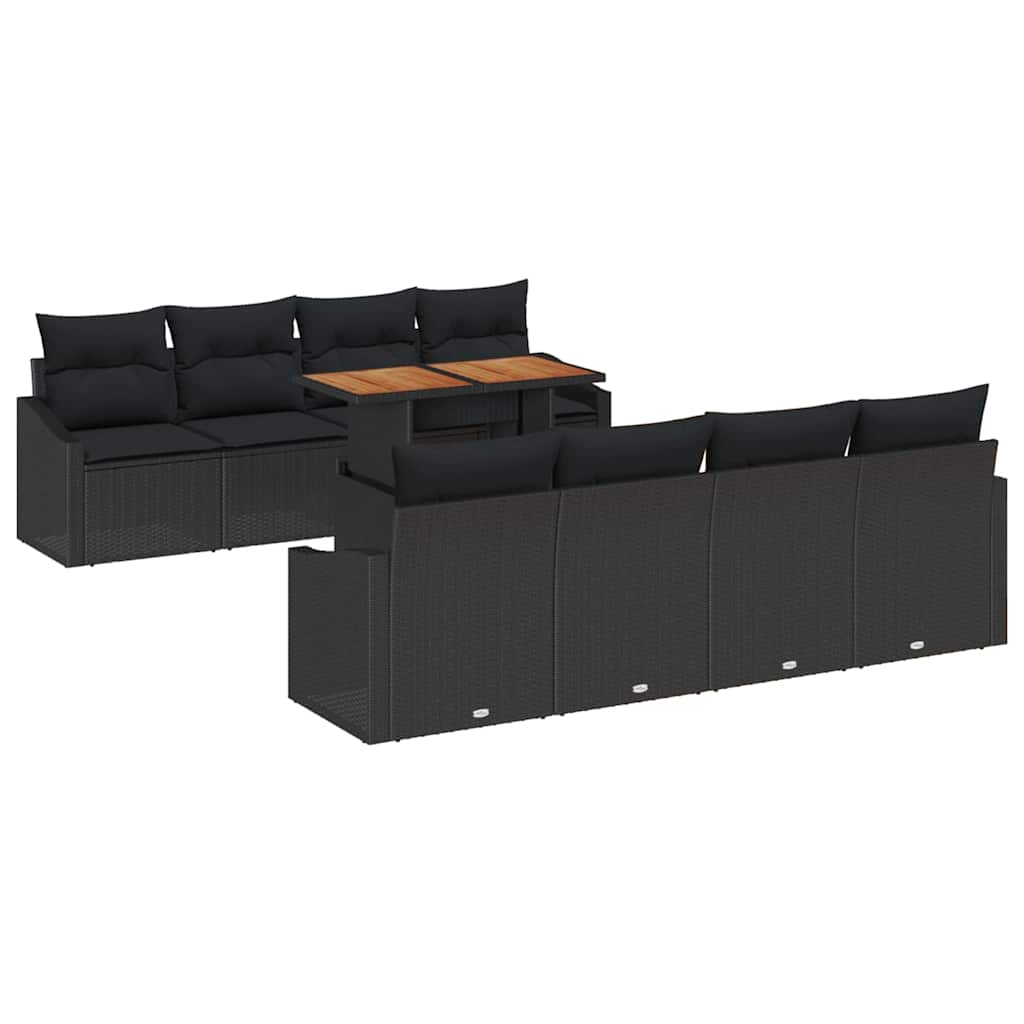 Set Divano da Giardino 9 pz Nero e Marrone