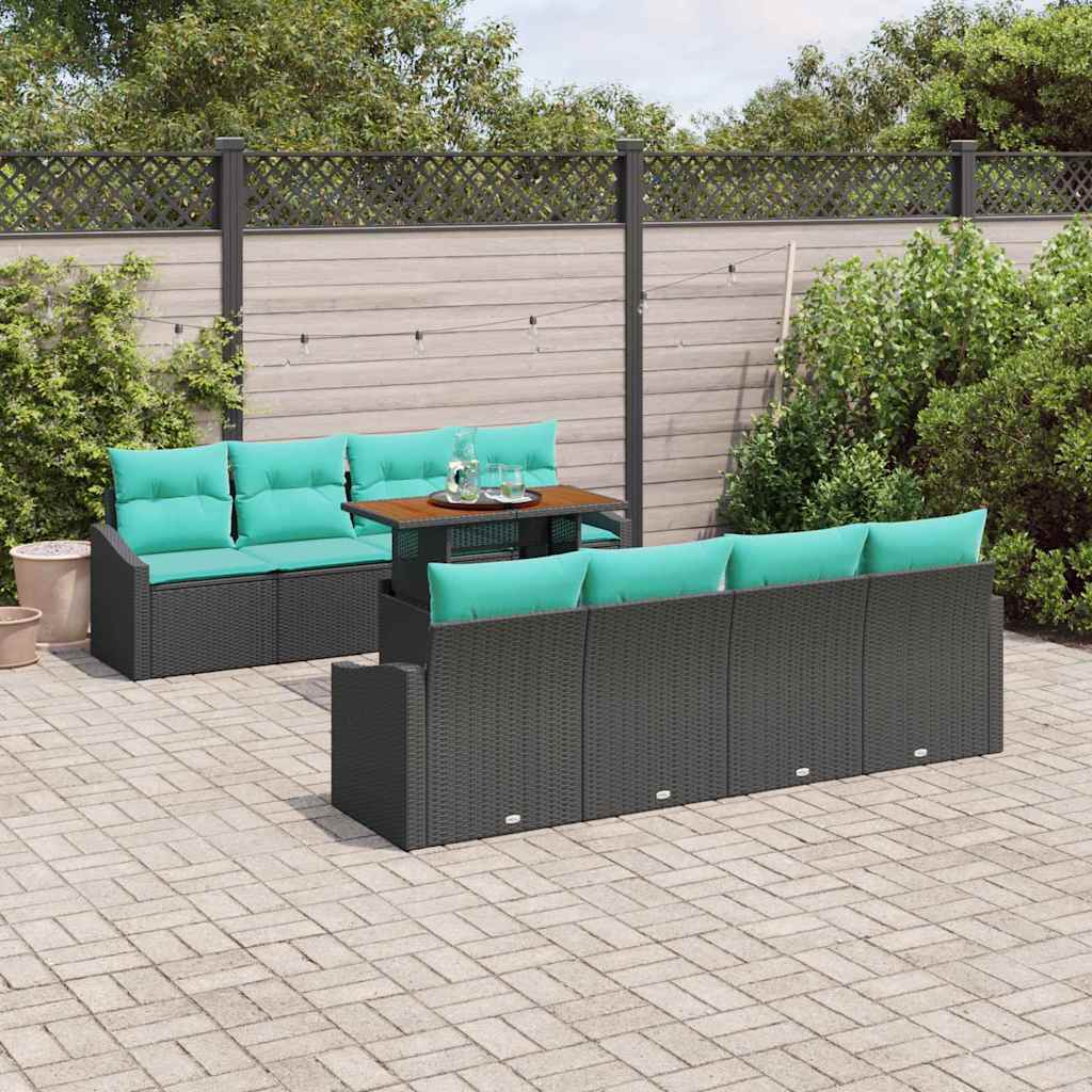Set Divano da Giardino 9 pz 8-Numero di posti Nero e Teal