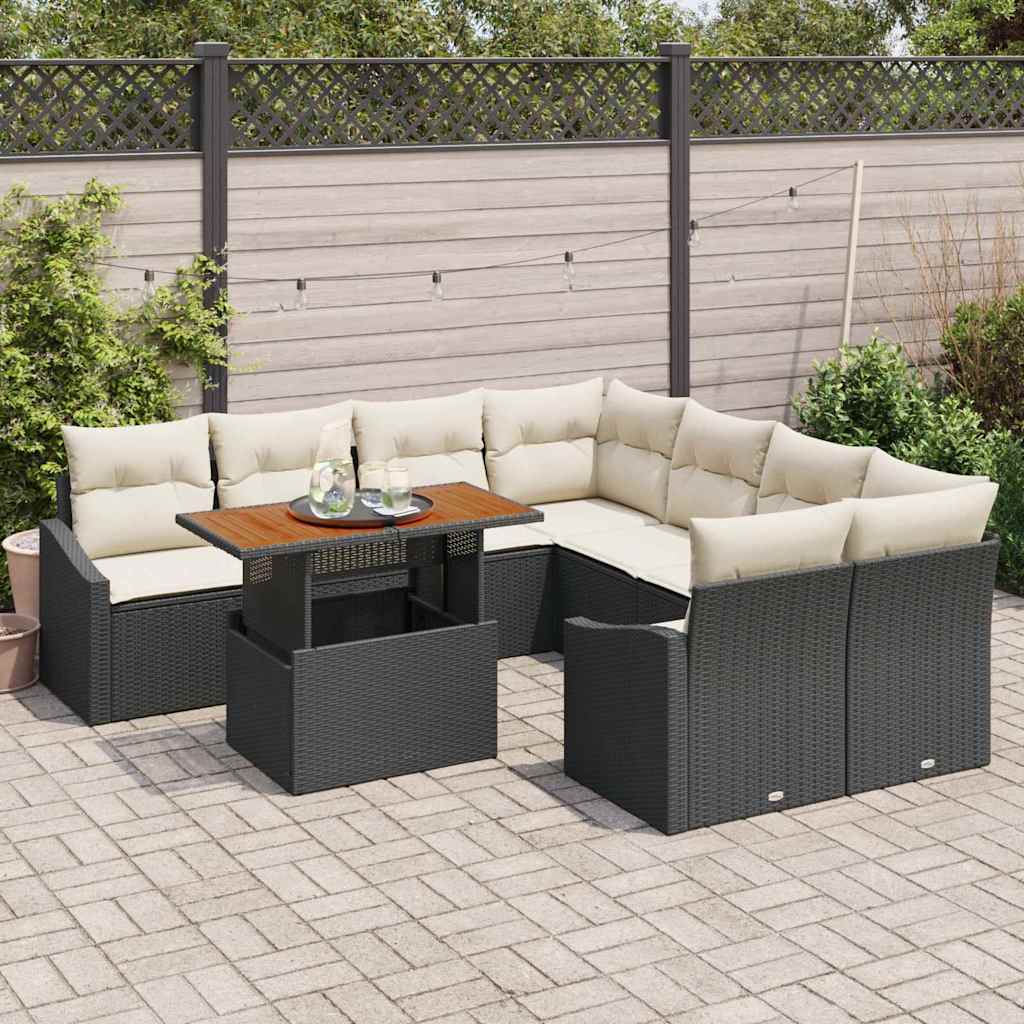 Set Divano da Giardino 9 pz Nero e Crema