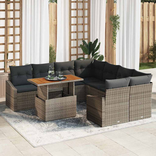 Set da Pranzo per Giardino con cuscino 9 pcs Grigio e Marrone