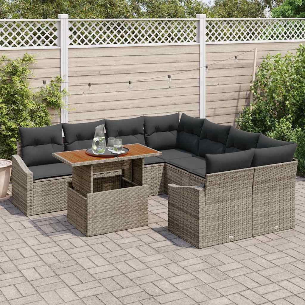Set Divano da Giardino 9 pz Grigio e Marrone