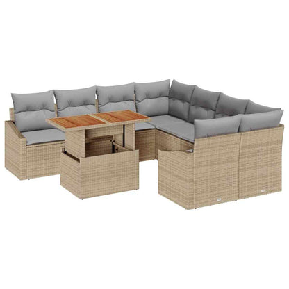 Set Divano da Giardino 9 pz Beige e grigio