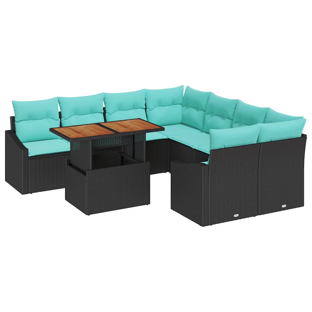 Set Divano da Giardino 9 pz 8-Numero di posti Nero e Teal