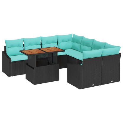Set Divano da Giardino 9 pz 8-Numero di posti Nero e Teal