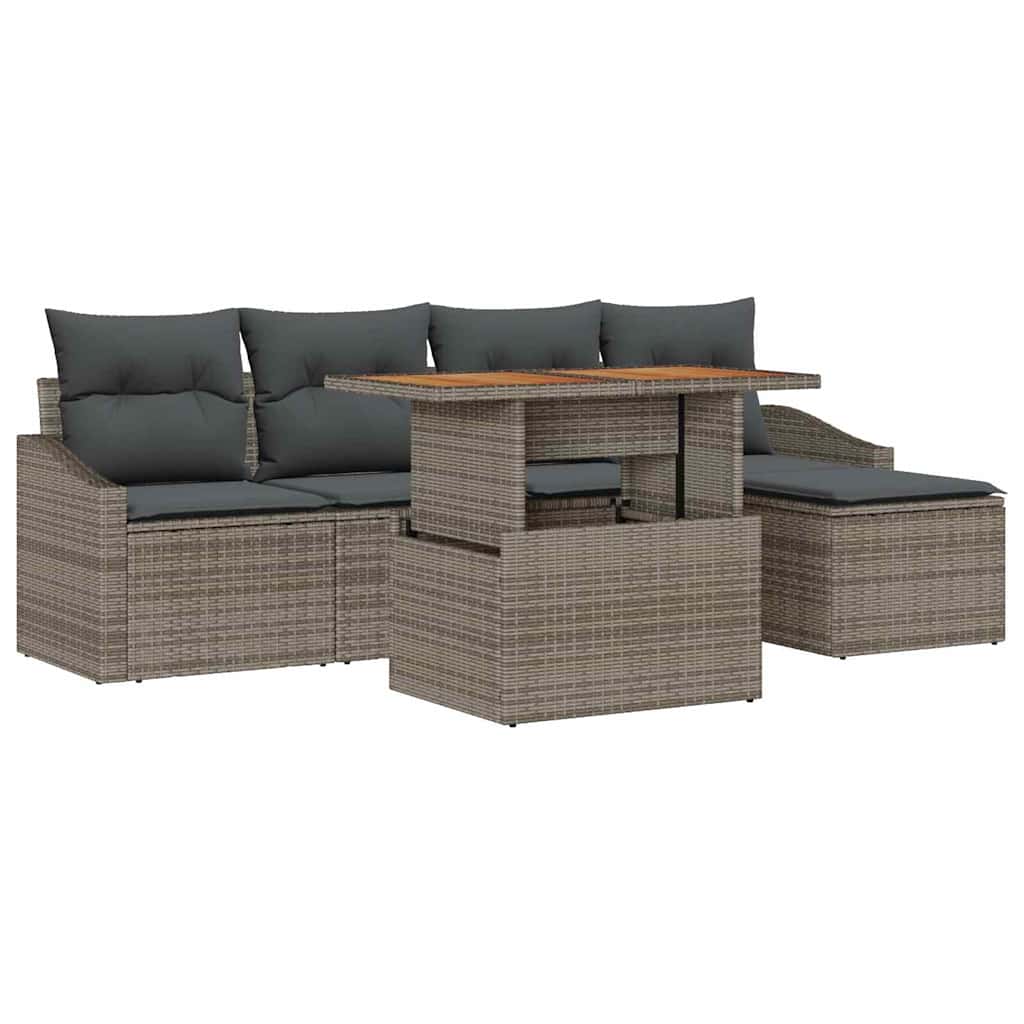 Set Divano da Giardino 6 pcs Grigio e Marrone