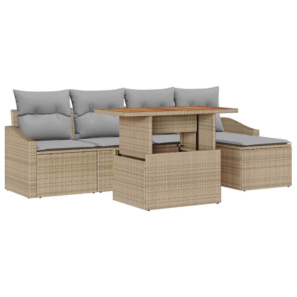 Set Divano da Giardino 6 pcs Beige e grigio