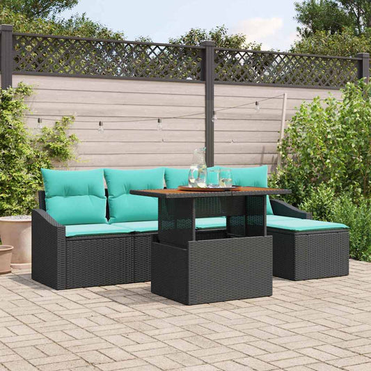 Set da Pranzo per Giardino con cuscino 6 pcs Nero e Verde acqua