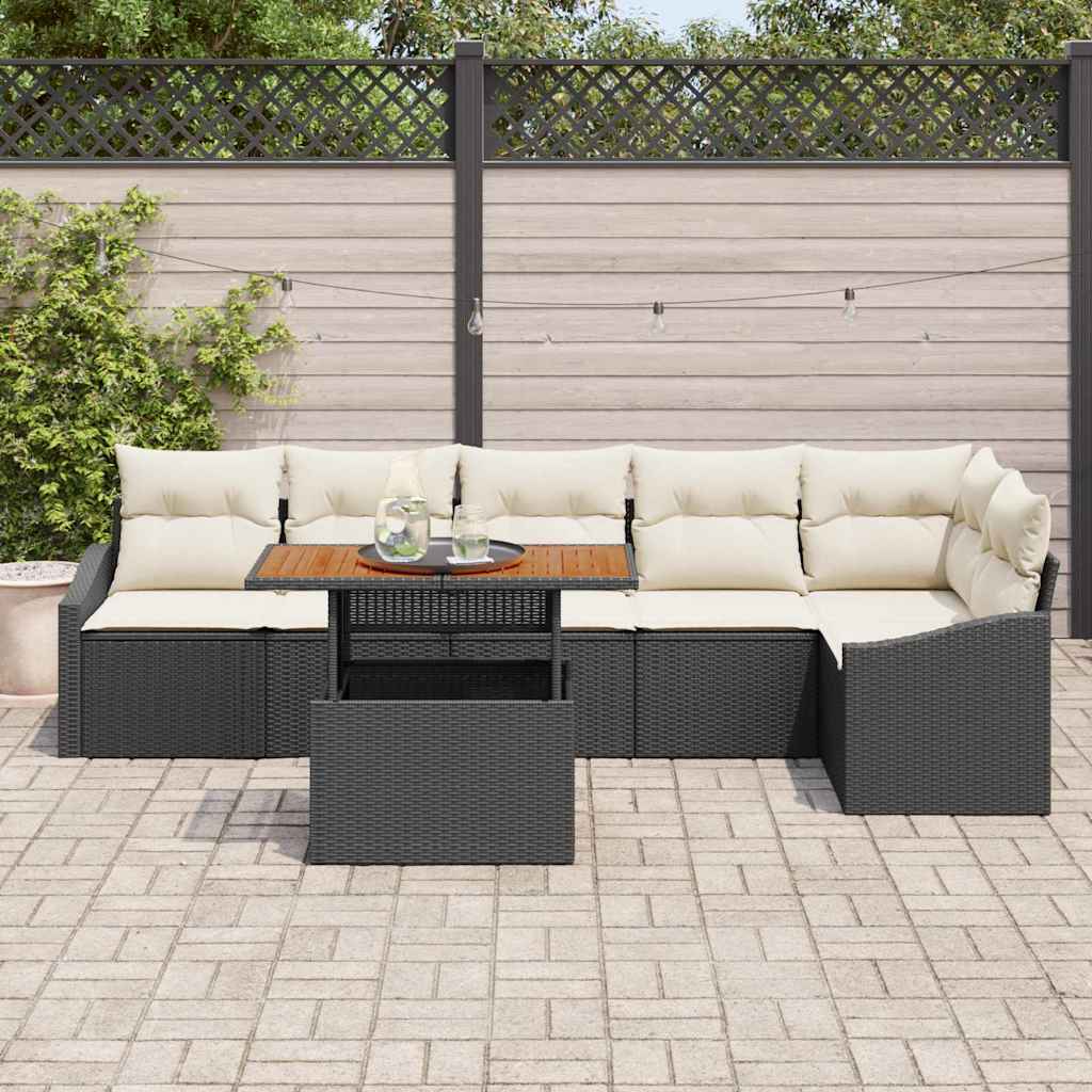 Set Divano da Giardino 7 pz Nero e Crema