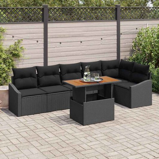 Set da Pranzo per Giardino con cuscino 7 pcs Nero e Marrone