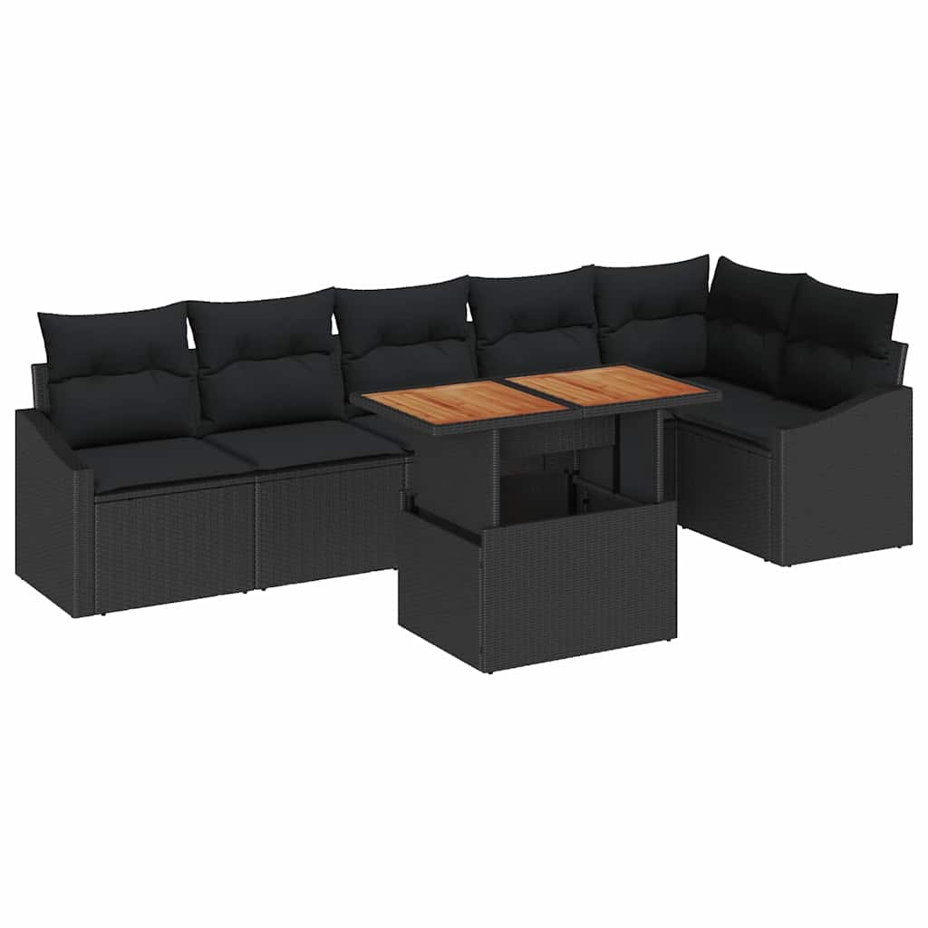 Set Divano da Giardino 7 pz Nero e Marrone