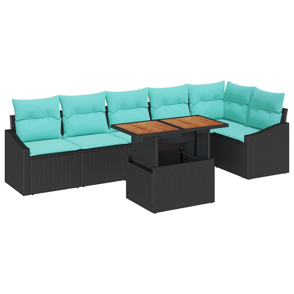 Set Divano da Giardino 7 pz 6-Numero di posti Nero e Teal