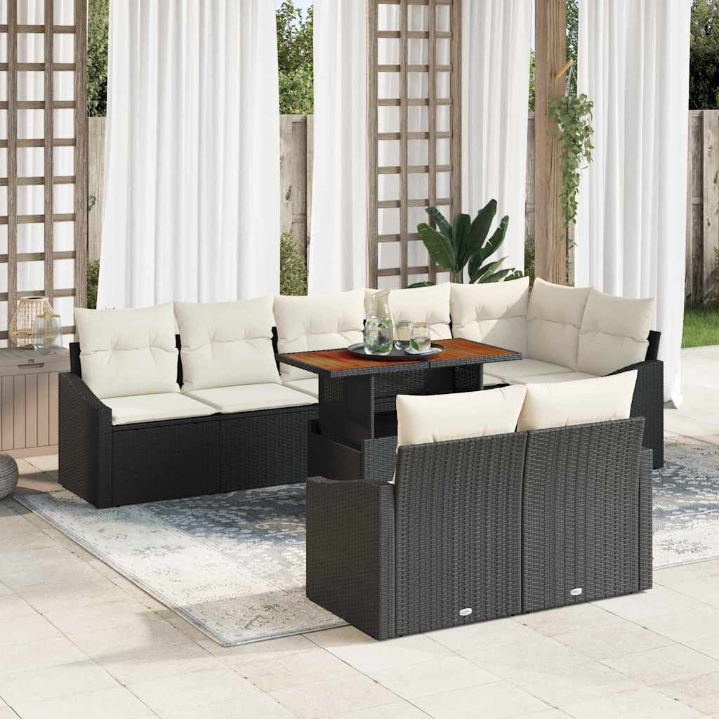 Set Divano da Giardino con cuscino 9 pcs Nero e Crema