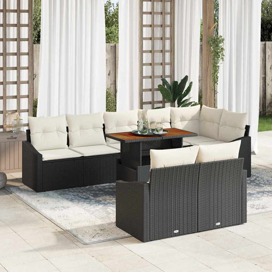 Set Divano da Giardino con cuscino 9 pcs Nero e Crema