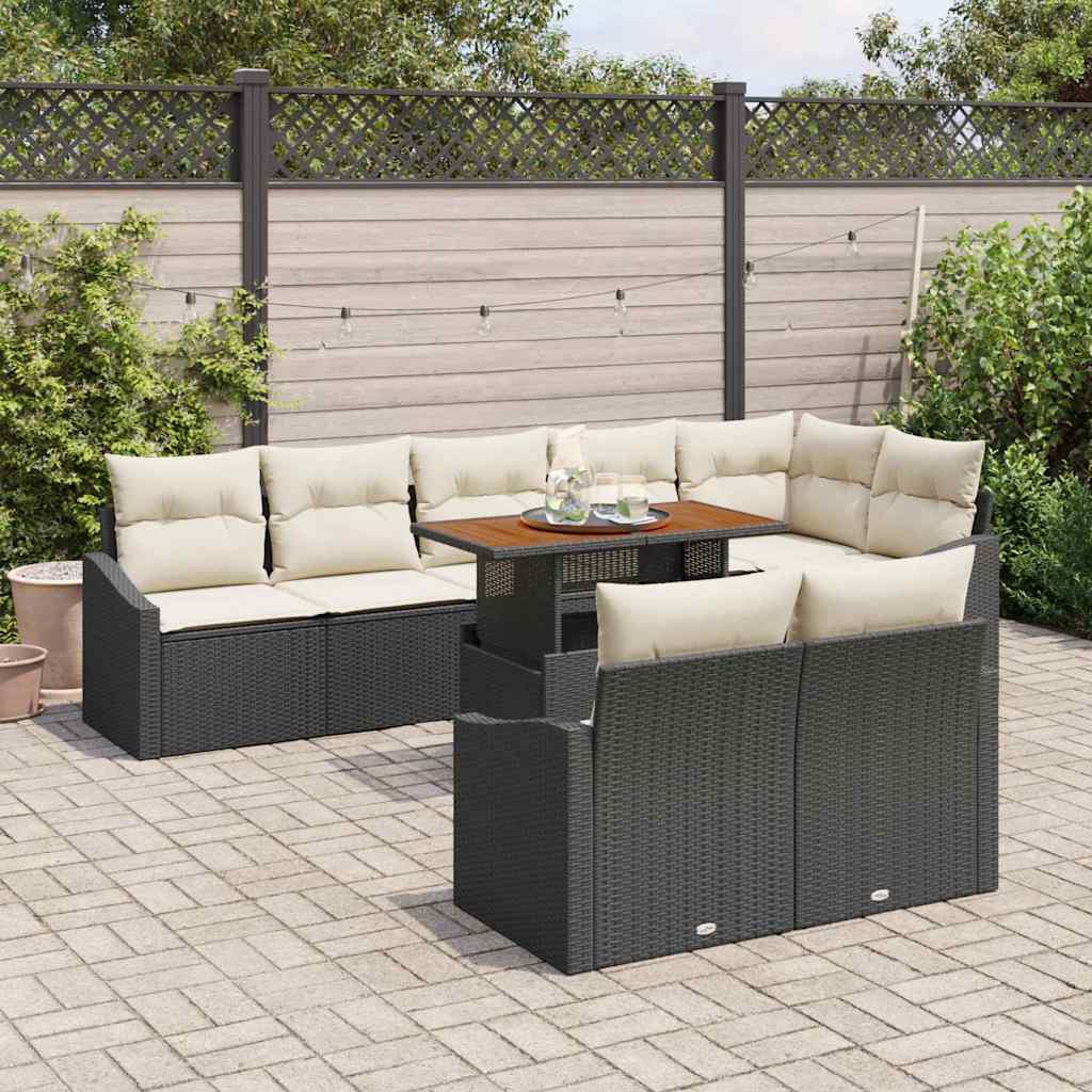 Set Divano da Giardino con cuscino 9 pcs Nero e Crema