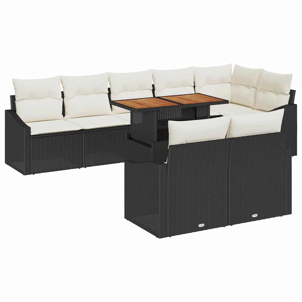 Set Divano da Giardino con cuscino 9 pcs Nero e Crema