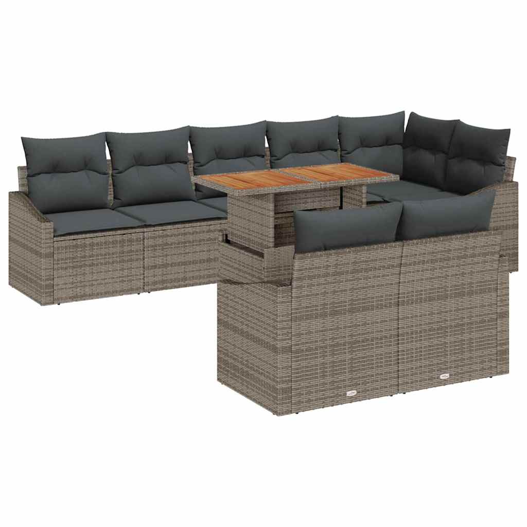 Set Divano da Giardino con cuscino 9 pcs Grigio e Marrone