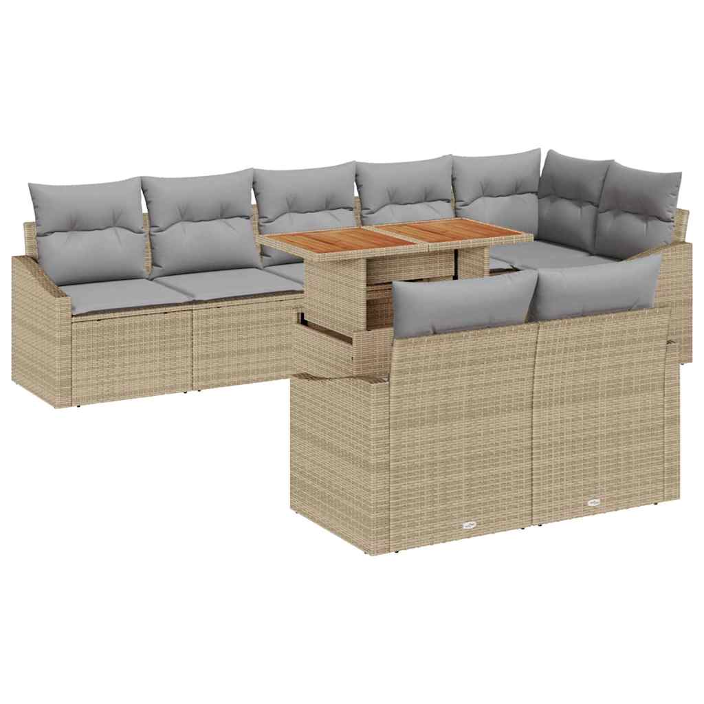 Set Divano da Giardino con cuscino 9 pcs Beige e grigio