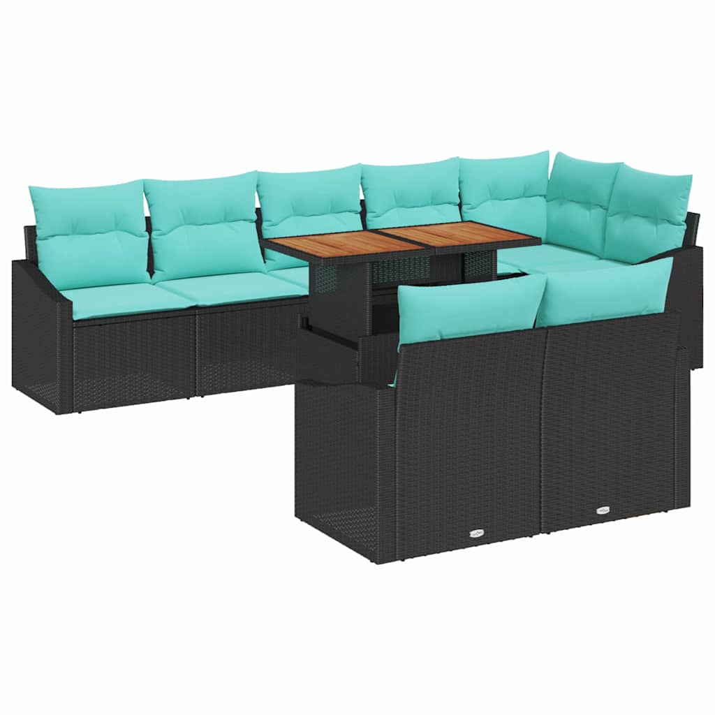 Set Divano da Giardino 9 pz 8-Numero di posti Nero e Teal