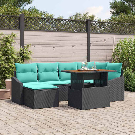 Set da Pranzo per Giardino con cuscino 7 pcs Nero e Verde acqua