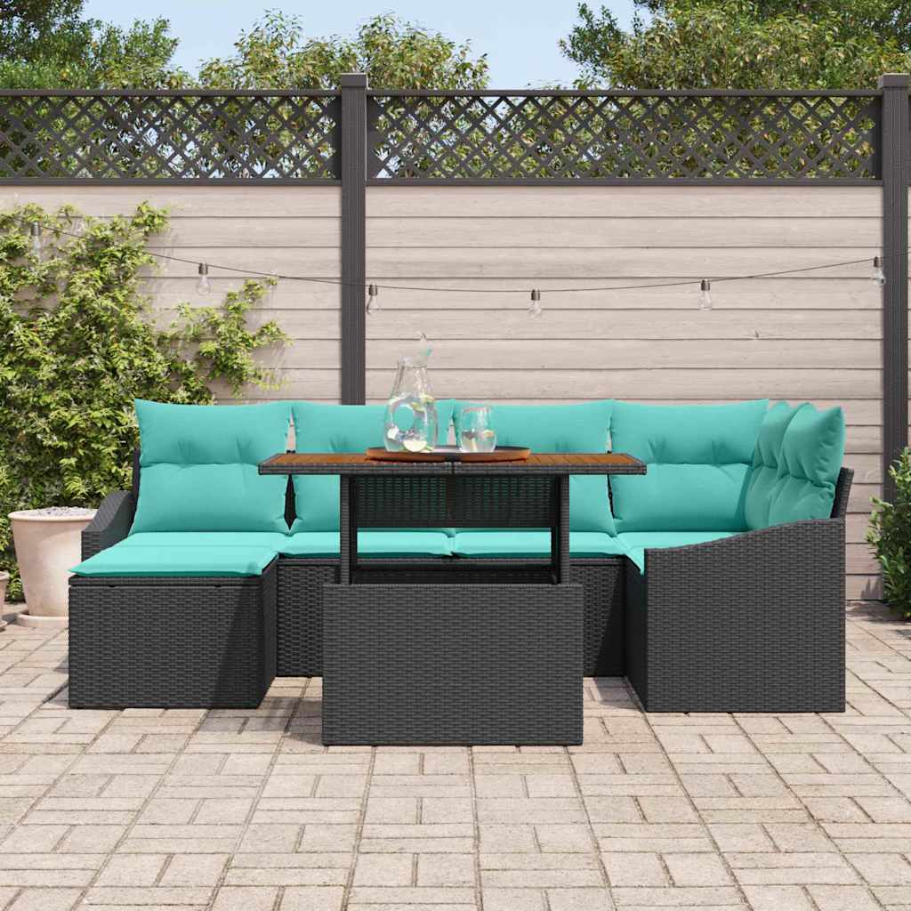 Set Divano da Giardino 7 pcs Nero e Teal