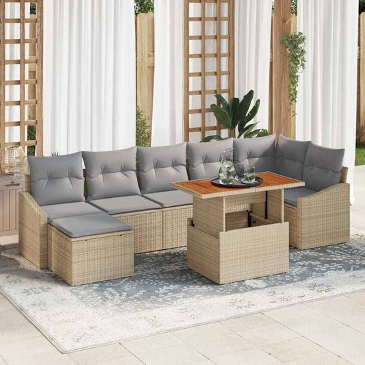 Set da Pranzo per Giardino con cuscino 8 pcs Beige e grigio