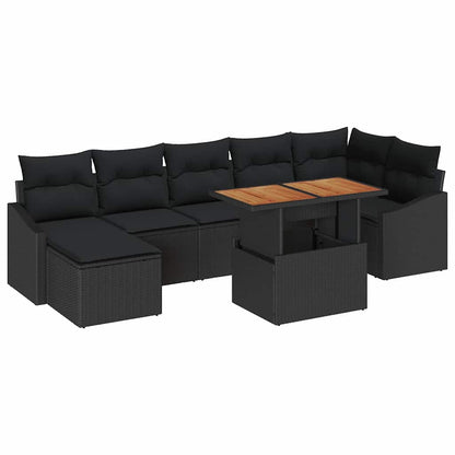 Set Divano da Giardino 8 pcs Nero e Marrone
