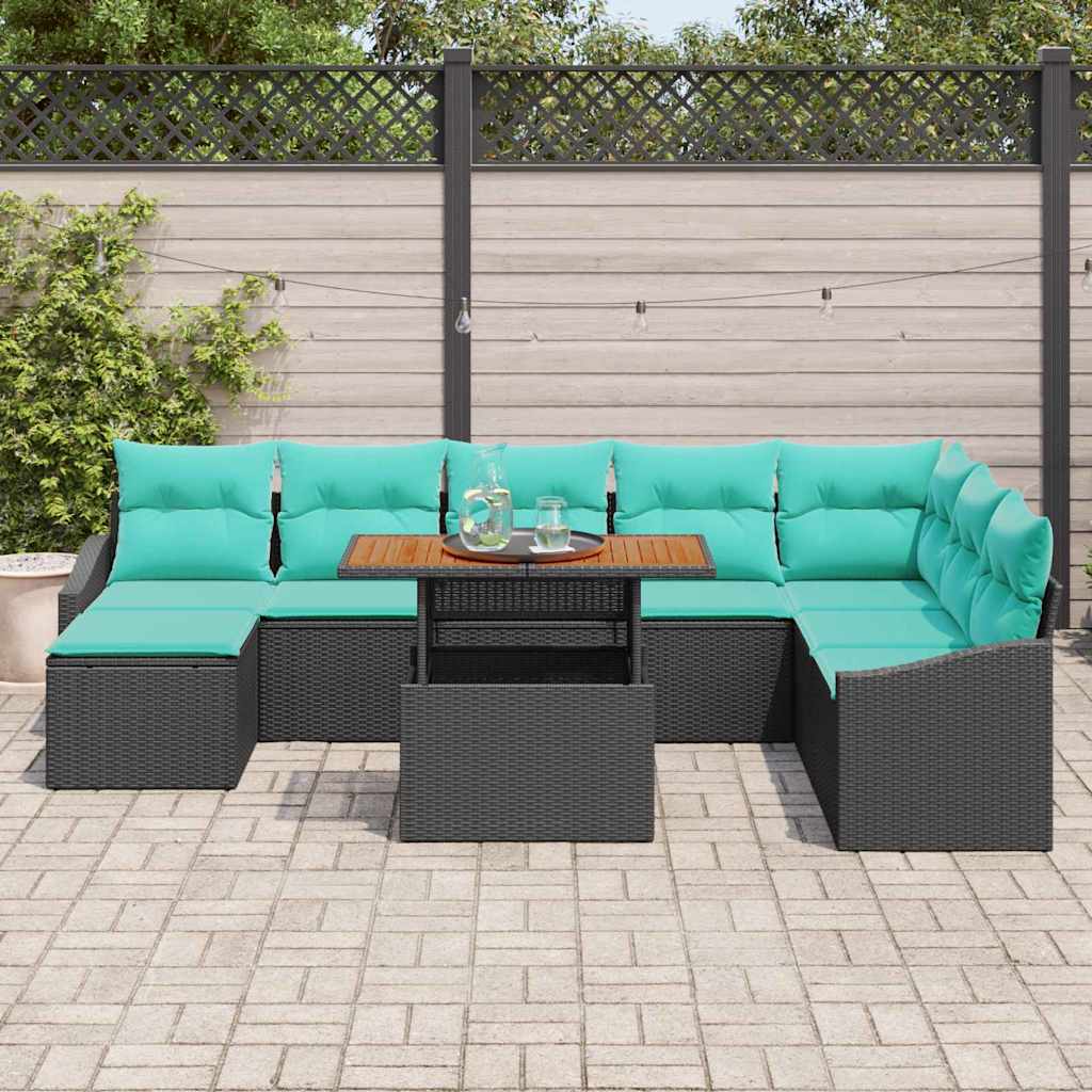 Set Divano da Giardino 9 pcs Nero e Teal