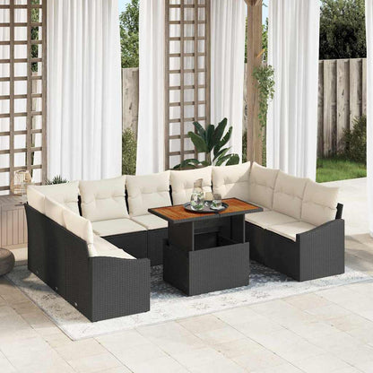 Set Divano da Giardino 10 pz Nero e Crema