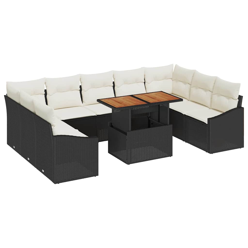 Set Divano da Giardino 10 pz Nero e Crema