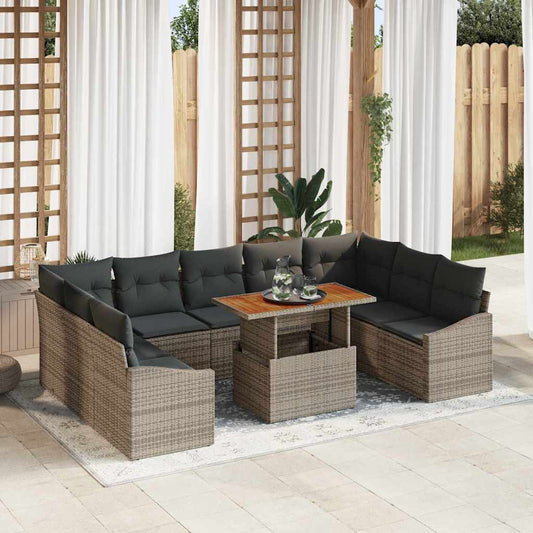Set da Pranzo per Giardino con cuscino 10 pcs Grigio e Marrone