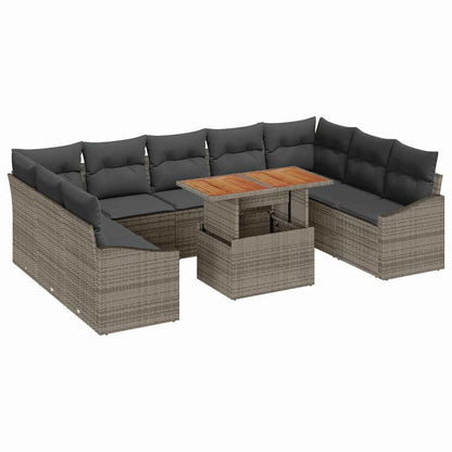 Set Divano da Giardino 10 pz Grigio e Marrone