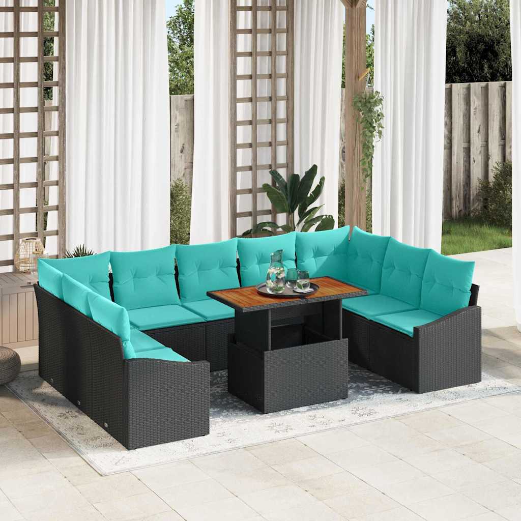 Set Divano da Giardino 10 pz 9-Numero di posti Nero e teal