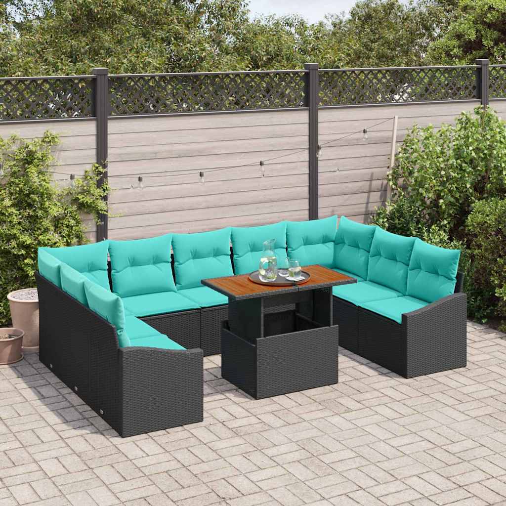 Set Divano da Giardino 10 pz 9-Numero di posti Nero e teal