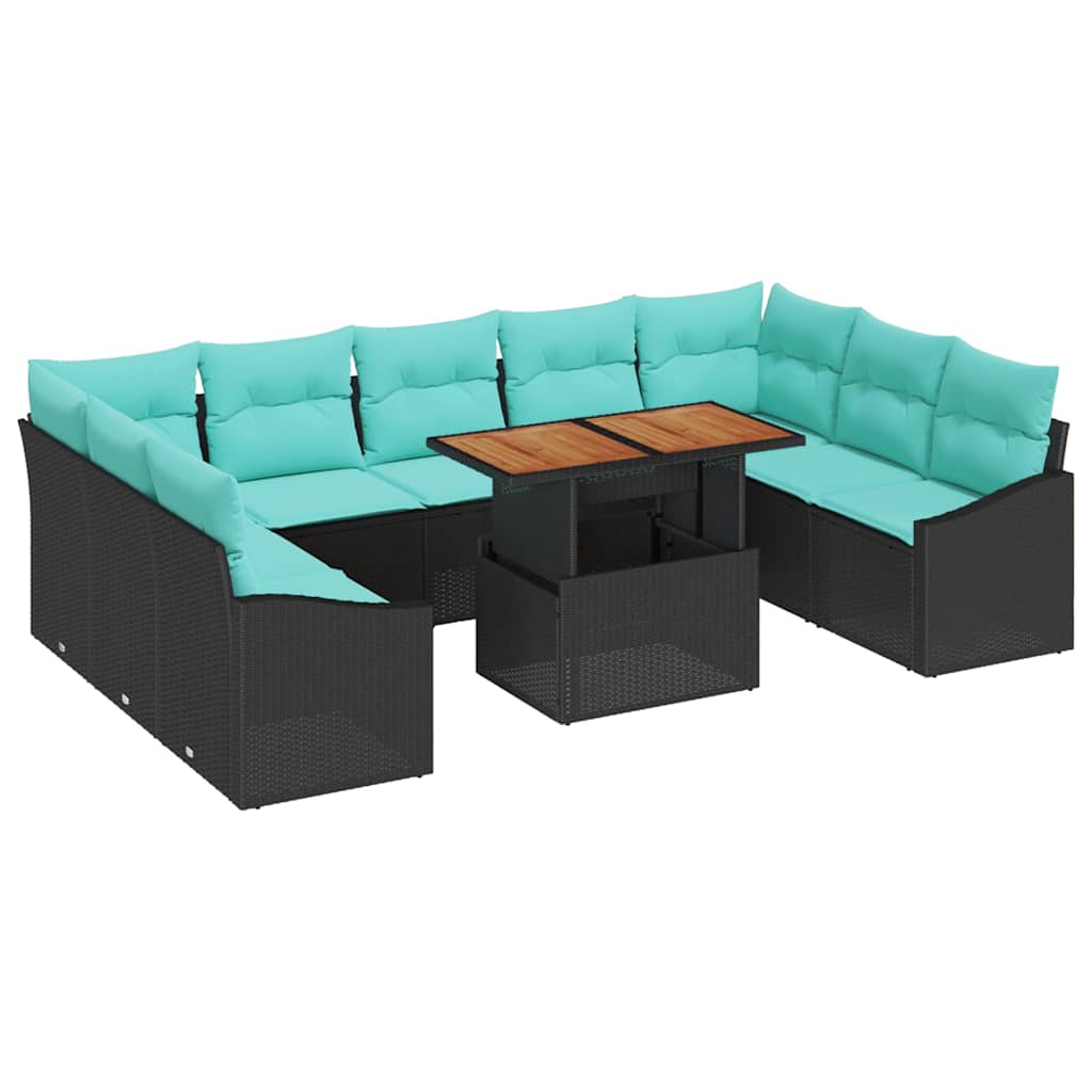 Set Divano da Giardino 10 pz 9-Numero di posti Nero e teal
