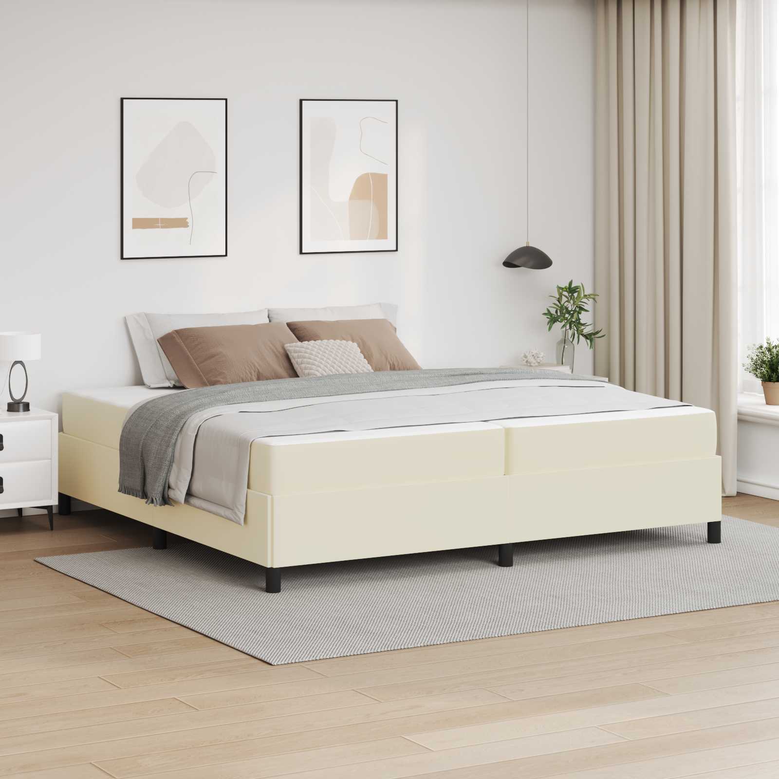 Struttura del letto con materasso Crema 200 x 200 cm Tessuto | homemem39