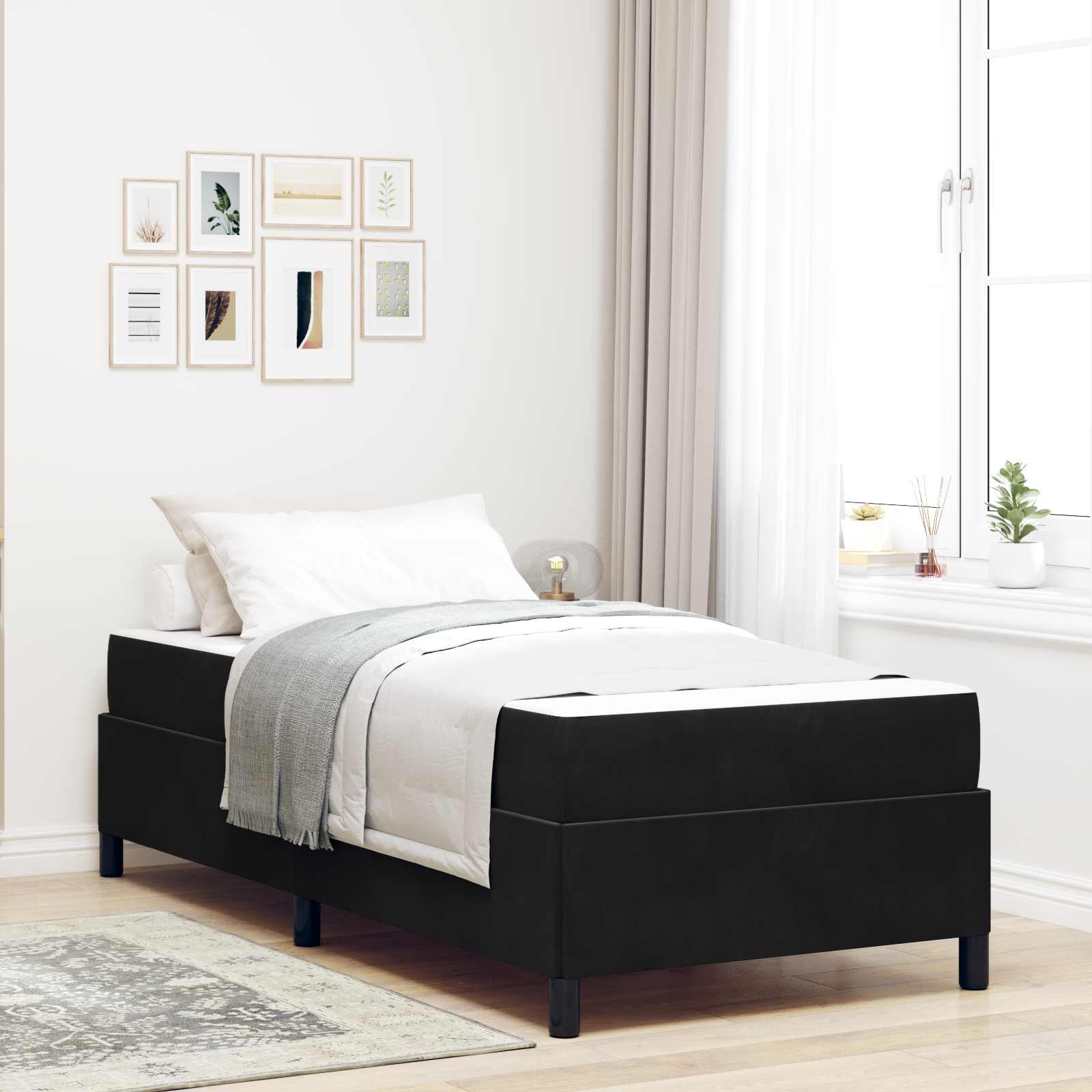 Struttura del letto con materasso Nero 80 x 200 cm Tessuto | homemem39