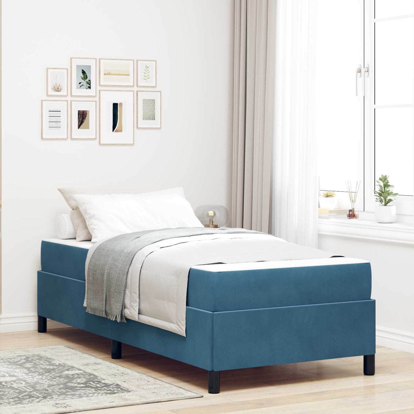 Struttura del letto con materasso Blu Scuro 80 x 200 cm Tessuto | homemem39