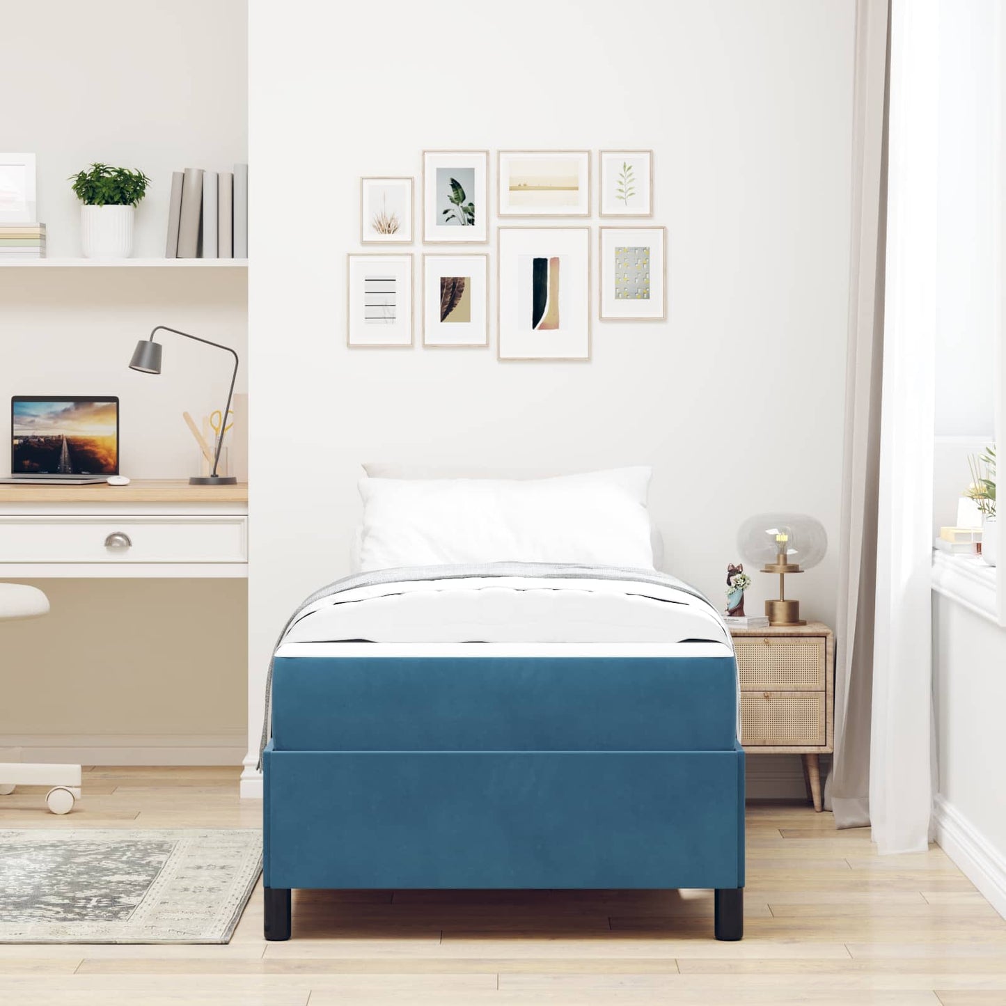 Struttura del letto con materasso Blu Scuro 80 x 200 cm Tessuto | homemem39