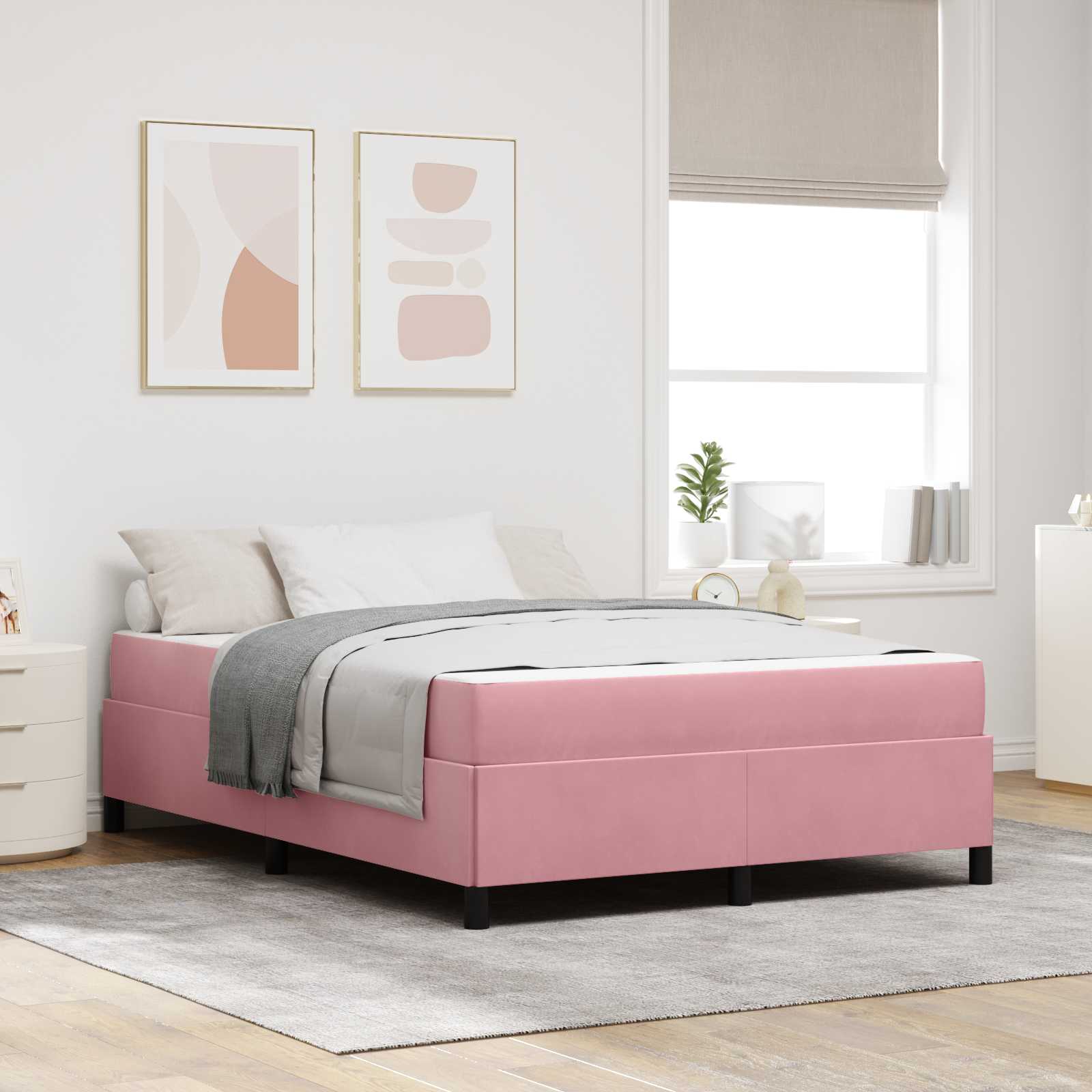 Struttura del letto con materasso Rosa 160 x 200 cm Tessuto | homemem39