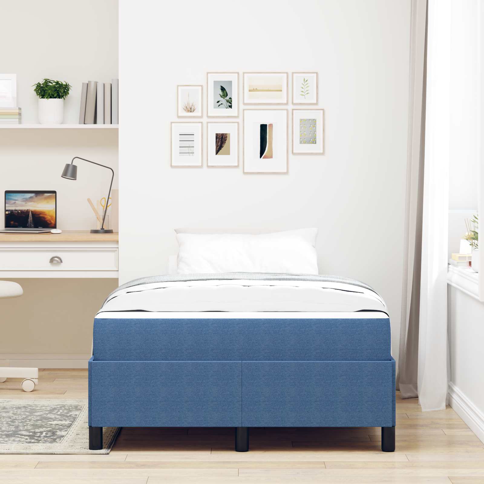 Struttura del letto con materasso Blu 120 x 200 cm Tessuto | homemem39