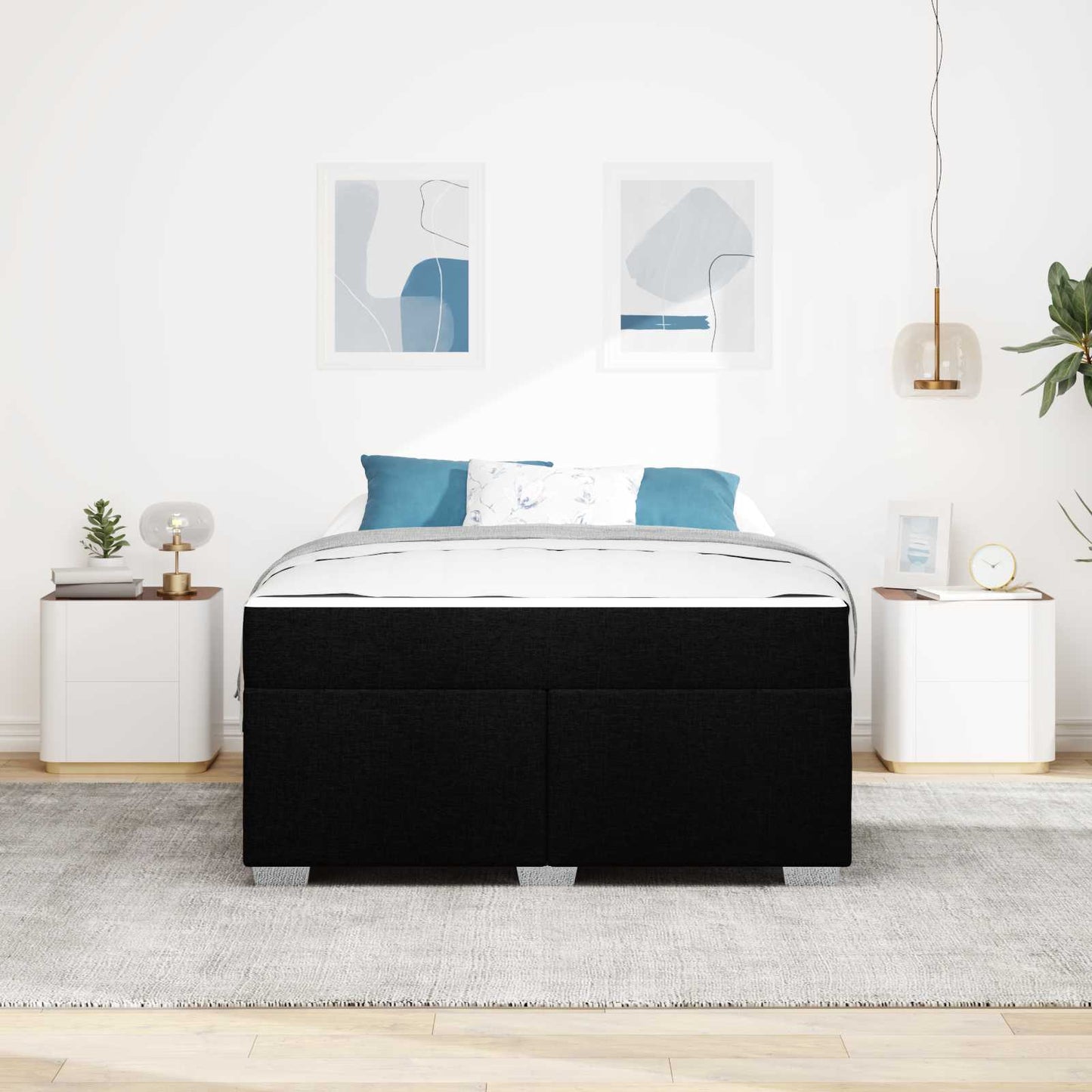 Struttura del letto con materasso Nero 160 x 200 cm Tessuto | homemem39